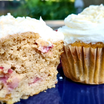 Soft, tender, and filled with juicy bites of tart rhubarb, while the honey buttercream adds just the right amount of natural sweetness without overpowering the fruit.