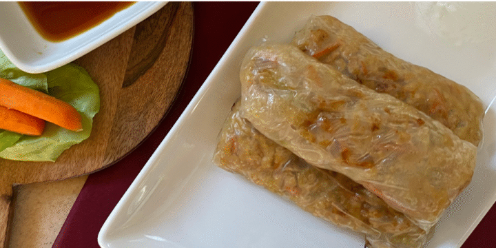 These gluten free egg rolls transform the soft texture of rice paper into crispy perfection once they're baked.