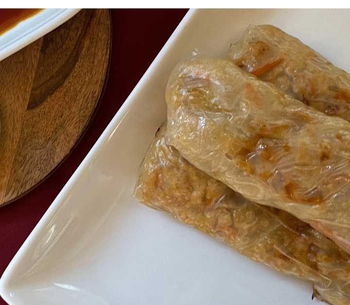 These gluten free egg rolls transform the soft texture of rice paper into crispy perfection once they're baked.