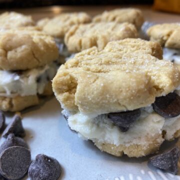 Chewy on the inside and crispy on the outside and stuffed with light and fluffy chocolate chip buttercream