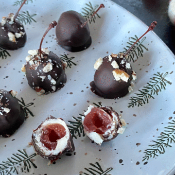 Chocolate covered almond cherries are a festive twist on traditional chocolate covered cherries.