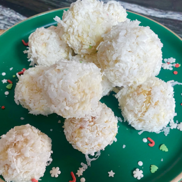 These cake bite snowballs are covered in coconut to create adorable "snowballs"