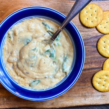 With tender potatoes cooked in a creamy broth with two kinds of cheese and seasoned with basil, oregano, and thyme