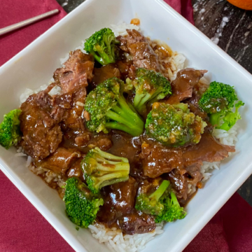 Serve Simple Crock Pot Orange Beef with rice and fresh or prepared frozen broccoli.