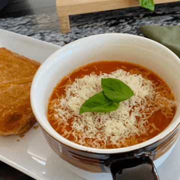 Adding the parmesan rind into this slow cooker tomato parmesan soup gives it a delicious nutty flavor.