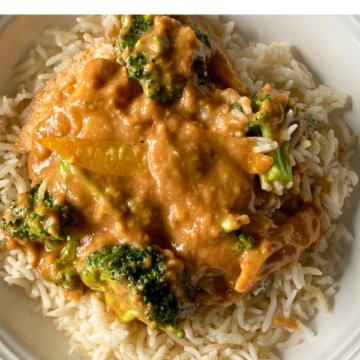 Slow cooked until tender in a thick, creamy honey ginger peanut sauce