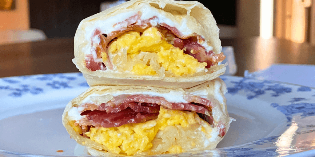 Cream Cheese Stuffed Bacon Egg Burritos