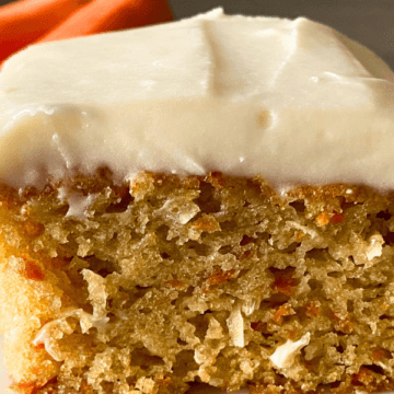 Moist and tender, bursting with carrots, coconut and creamy white chocolate chunks, then topped with a rich, fluffy cream cheese frosting