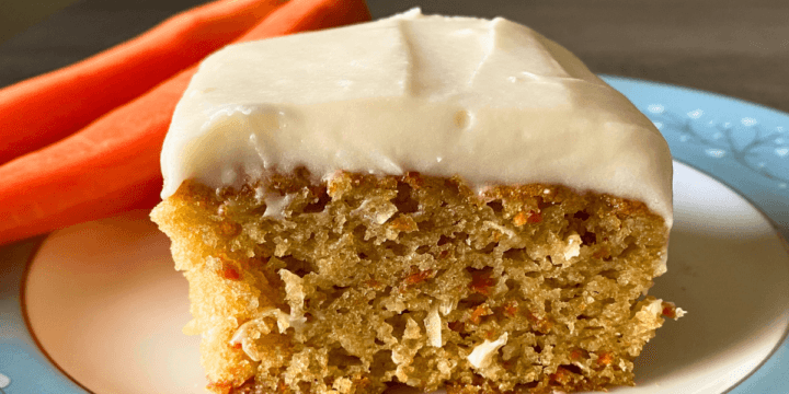 Moist and tender, bursting with carrots, coconut and creamy white chocolate chunks, then topped with a rich, fluffy cream cheese frosting