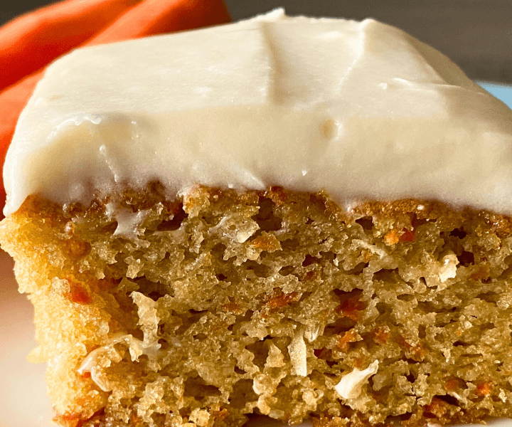 Moist and tender, bursting with carrots, coconut and creamy white chocolate chunks, then topped with a rich, fluffy cream cheese frosting