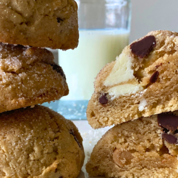 Triple Chip Passover Cookies are super fluffy and light, loaded with milk chocolate chips, white chocolate chips and peanut butter chocolate chips, then rolled in cinnamon and sugar for the perfect holiday treat.
