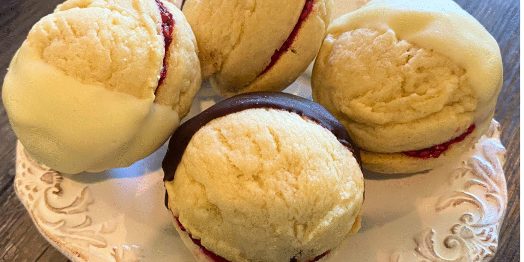 Raspberry Chocolate Dipped Butter Sandwich Cookies