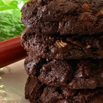 Super chocolatey, with a crispy outside and chewy inside and packed with fresh rhubarb for the perfect mix of sweetness with just a hint of tart.