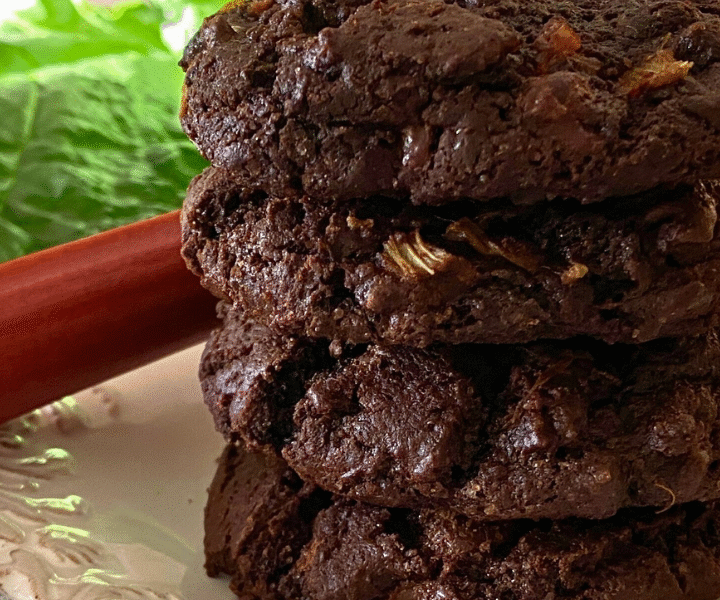 Super chocolatey, with a crispy outside and chewy inside and packed with fresh rhubarb for the perfect mix of sweetness with just a hint of tart.