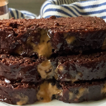 Super moist and fluffy, with a dark, fudgy flavor and a light espresso glaze drizzled over the top.
