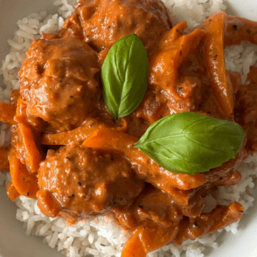 Easy 30 Minute Creamy Fajita Meatballs are a quick, one-pan dinner packed with bold fajita flavor. Juicy meatballs simmer with tender peppers and onions in a smoky, spiced salsa sauce finished with cream cheese for a rich, creamy texture.