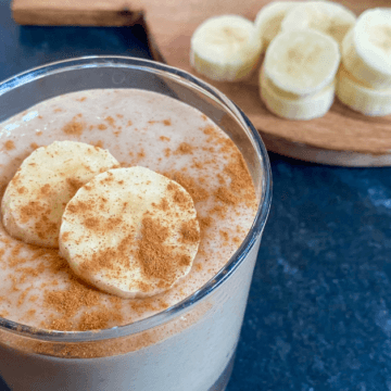 This healthy banana smoothie is made with plant based ingredients.