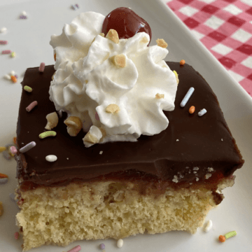 This easy banana split cake starts with a cake mix to create a simple, fun and super tasty dessert.