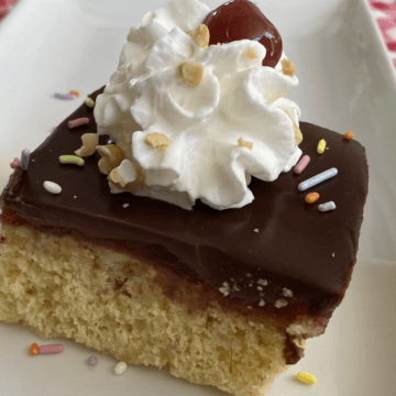 This easy banana split cake starts with a cake mix to create a simple, fun and super tasty dessert.