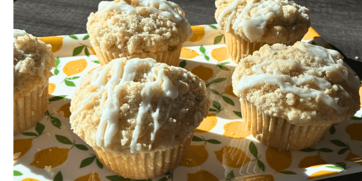 These gluten free lemon poppy seed muffins are soft, fluffy, and full of bright lemon flavor in every bite. They have that classic bakery-style look—tall tops, a buttery crumb topping, and a light lemon glaze that pulls everything together.