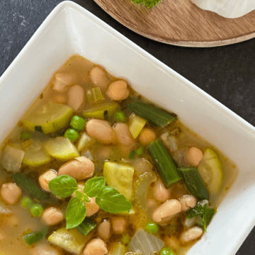 Summer green minestrone soup is like Summer in a bowl!