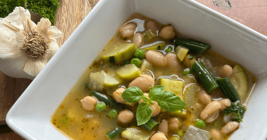 Summer green minestrone soup is like Summer in a bowl!