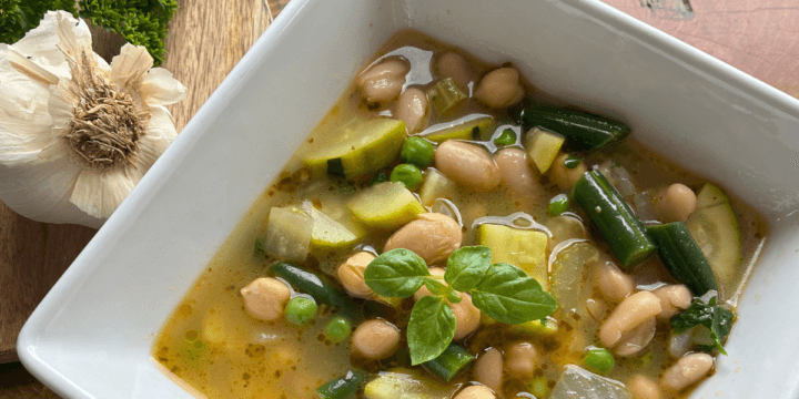Summer green minestrone soup is like Summer in a bowl!