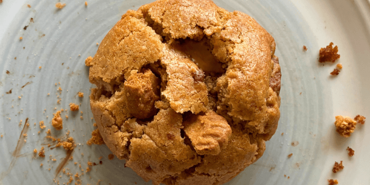 packed with cookie butter and chunks of Biscoff cookies, then stuffed with a gooey Biscoff cookie butter center.