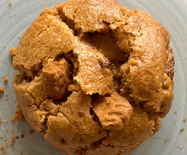 packed with cookie butter and chunks of Biscoff cookies, then stuffed with a gooey Biscoff cookie butter center.