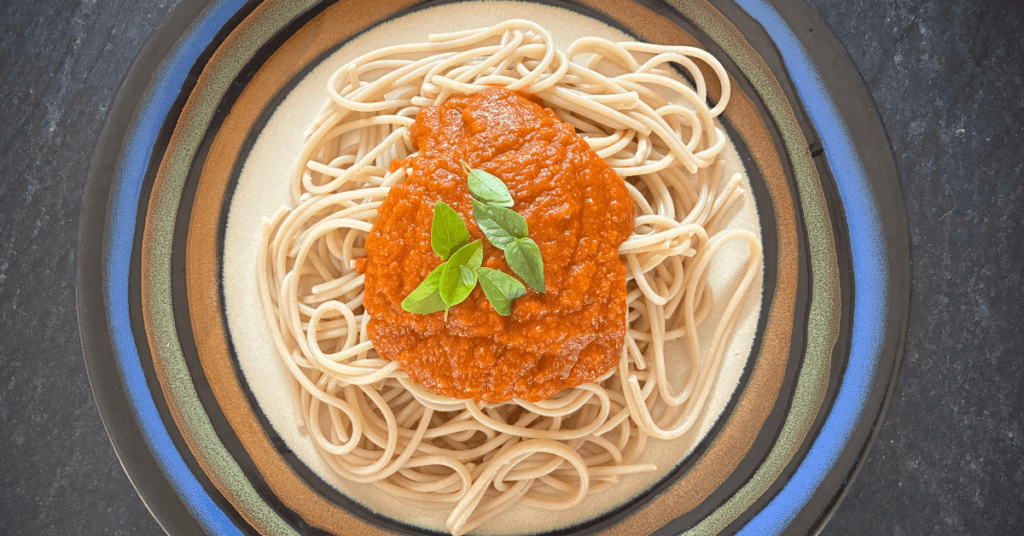 This slow cooker eggplant marinara is loaded with fresh vegetables.
