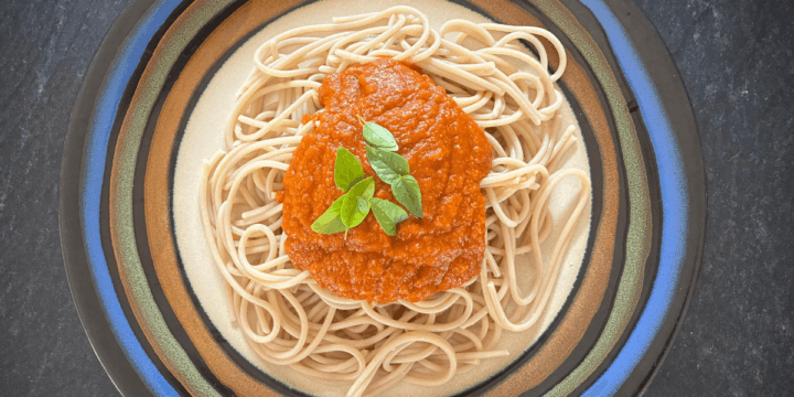 This slow cooker eggplant marinara is loaded with fresh vegetables.
