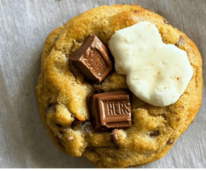 Each cookie is stuffed with an entire marshmallow and loaded with chocolate and graham crackers.